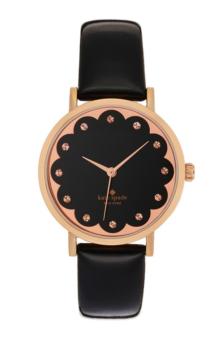 Kate Spade New York 'metro' scallop dial leather strap watch, 34mm, Main, color,