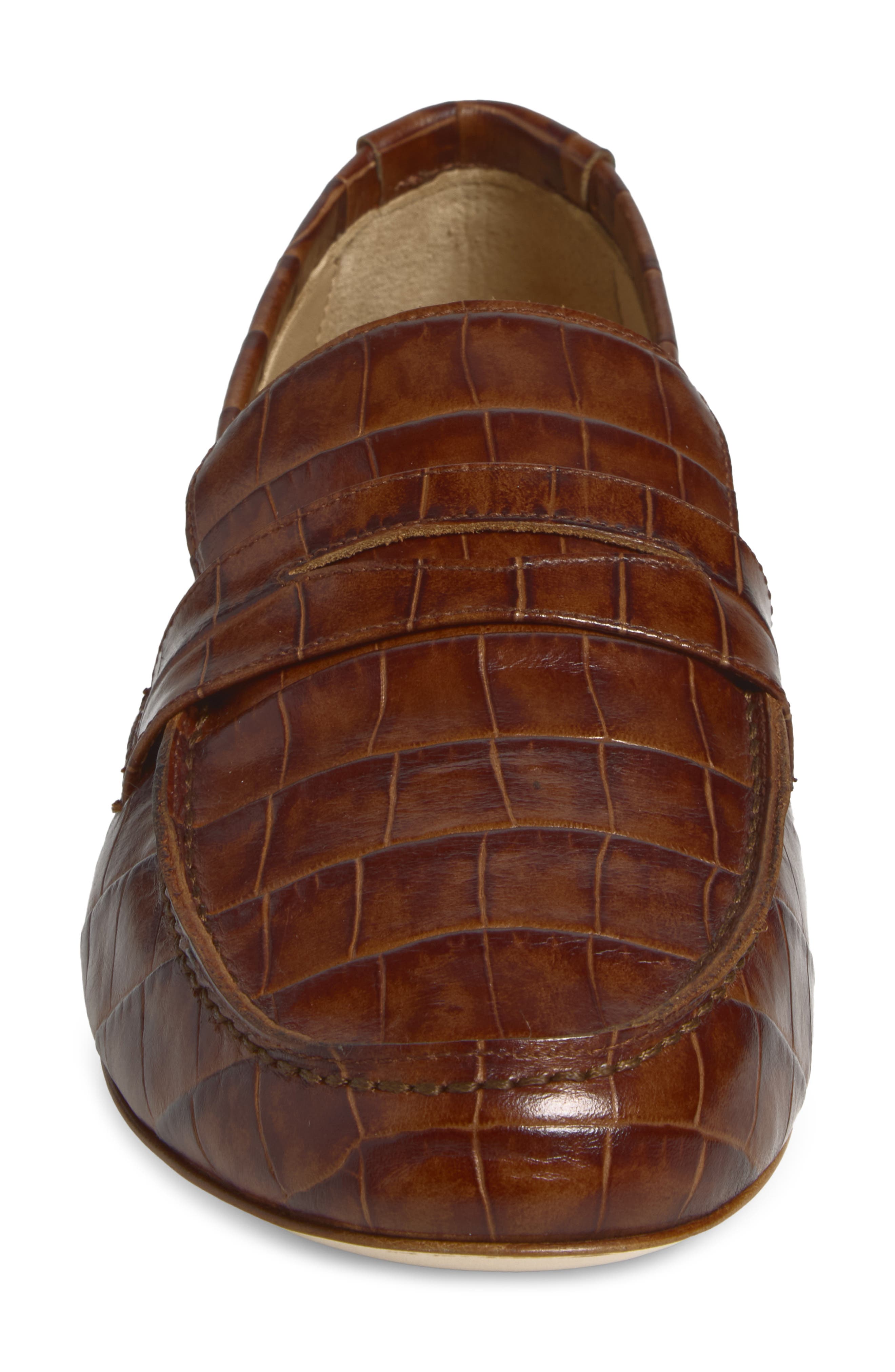 The Croc Embossed Penny Loafer, Alternate, color, BROWN CROC