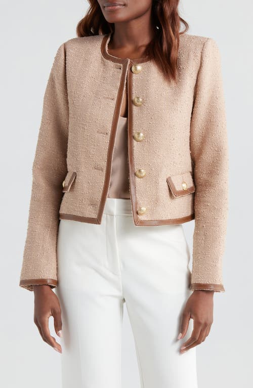 L'agence Zaya Faux Leather Trim Jacket In Brown