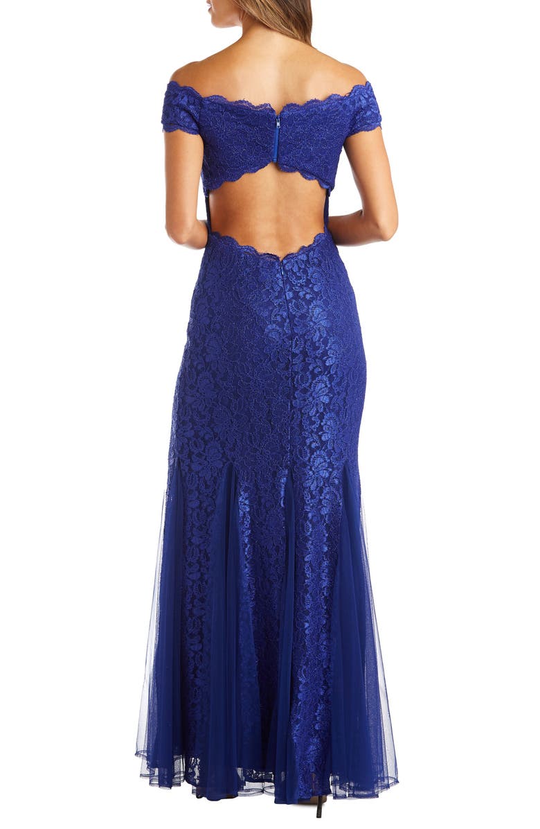 Morgan & Co. Lace Off the Shoulder Trumpet Gown, Alternate, color, 