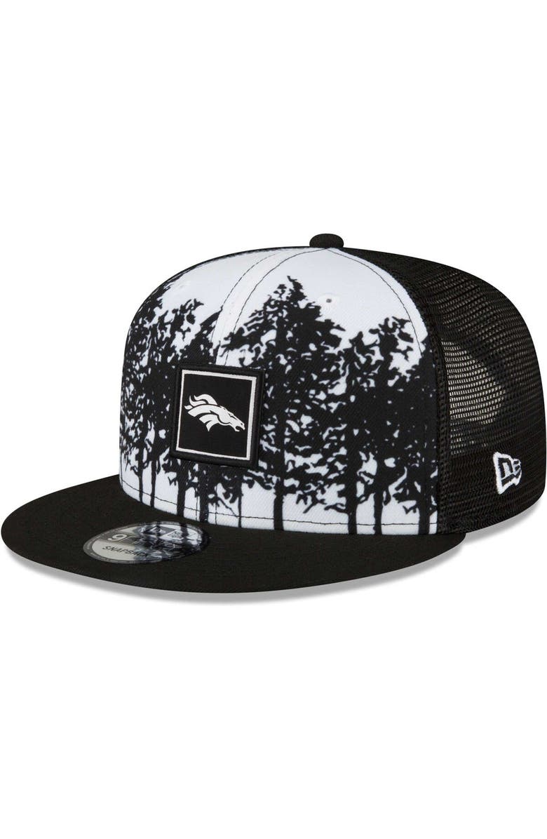 New Era Men's New Era White/Black Denver Broncos Landscape Trucker 9FIFTY Snapback Hat, Main, color,