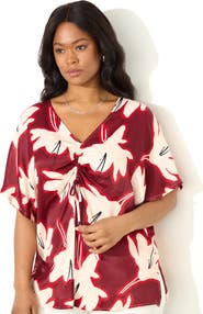Live Unlimited Floral Print Ruched Front Blouse