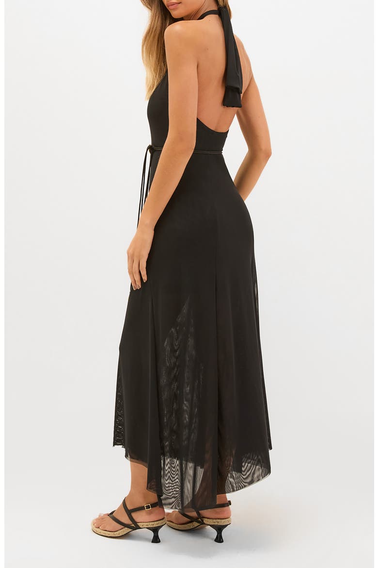 lace up front ruffle hem mesh halter dress Blake Mesh Halter Slit Ruffle Formal Dress