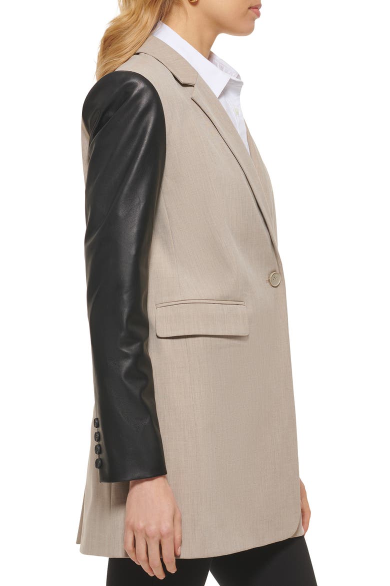 Mixed Media Faux Leather Sleeve Jacket, Alternate, color, CITY KHAKI/ BLACK