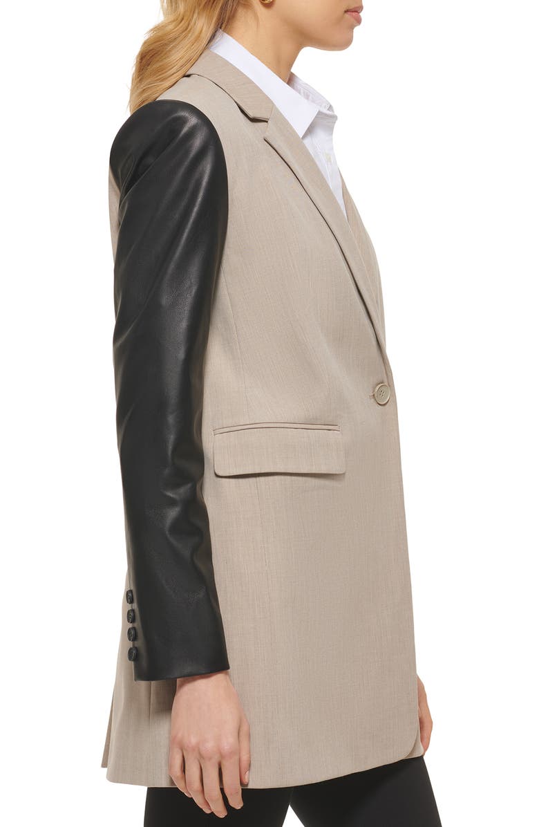 DKNY Mixed Media Faux Leather Sleeve Jacket, Alternate, color,