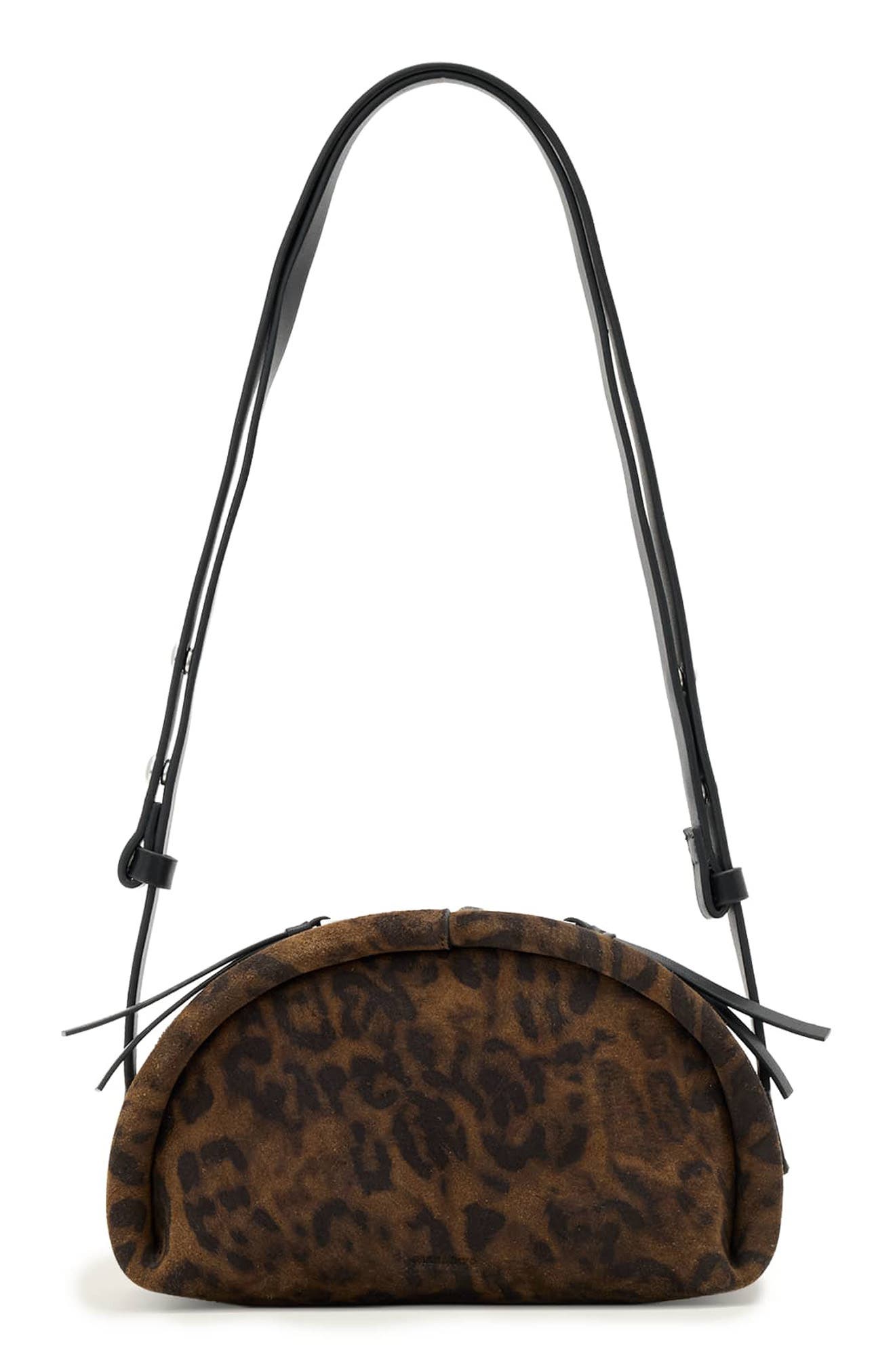 AllSaints Rosalie Leopard Print Calf Hair Crossbody Bag, Main, color, Leopard Brown