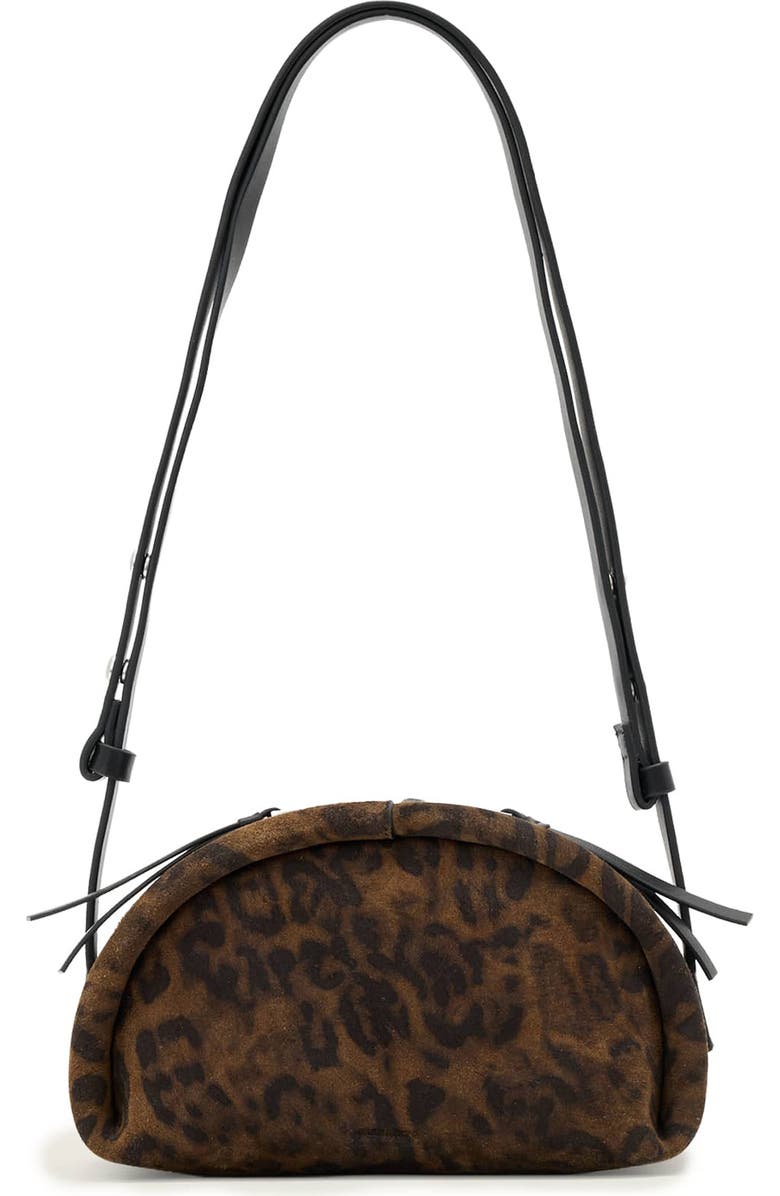 AllSaints Rosalie Leopard Print Calf Hair Crossbody Bag, Main, color, Leopard Brown