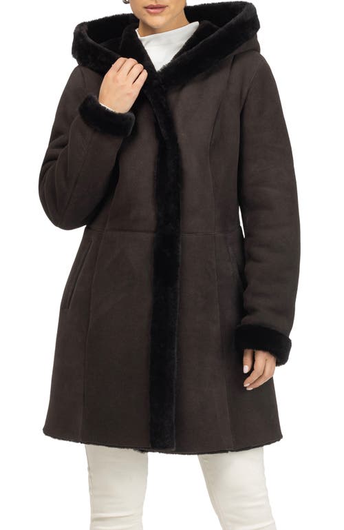 Gorski Merino Shearling Hooded Coat In Brown