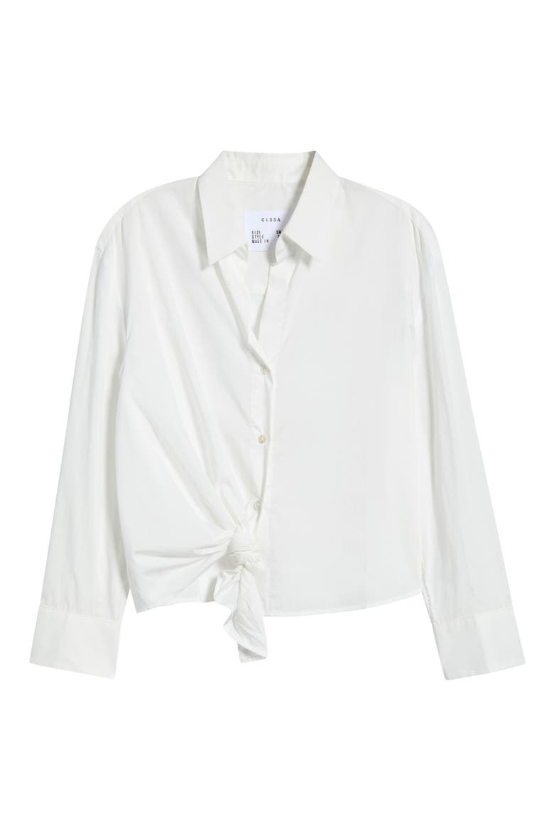 Knotted Hem Cotton Shirt, Alternate, color, WHITE