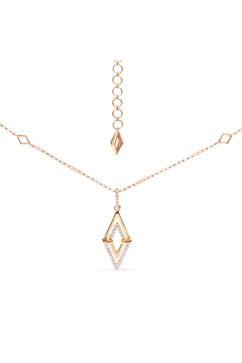 14K Yellow Gold 1/4 Cttw Diamond Double Triangle Geometric Pendant Necklace, Main, color, Yellow