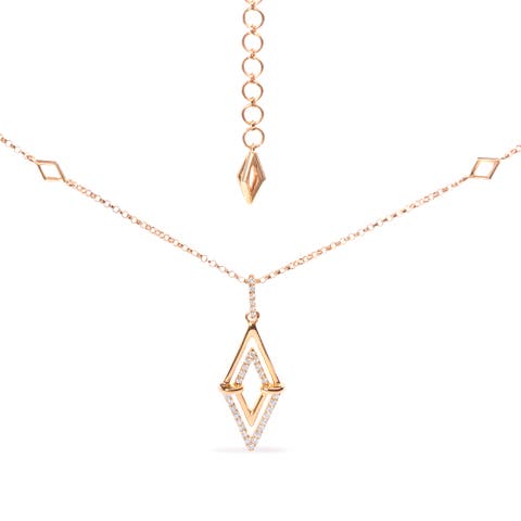 14K Yellow Gold 1/4 Cttw Diamond Double Triangle Geometric Pendant Necklace