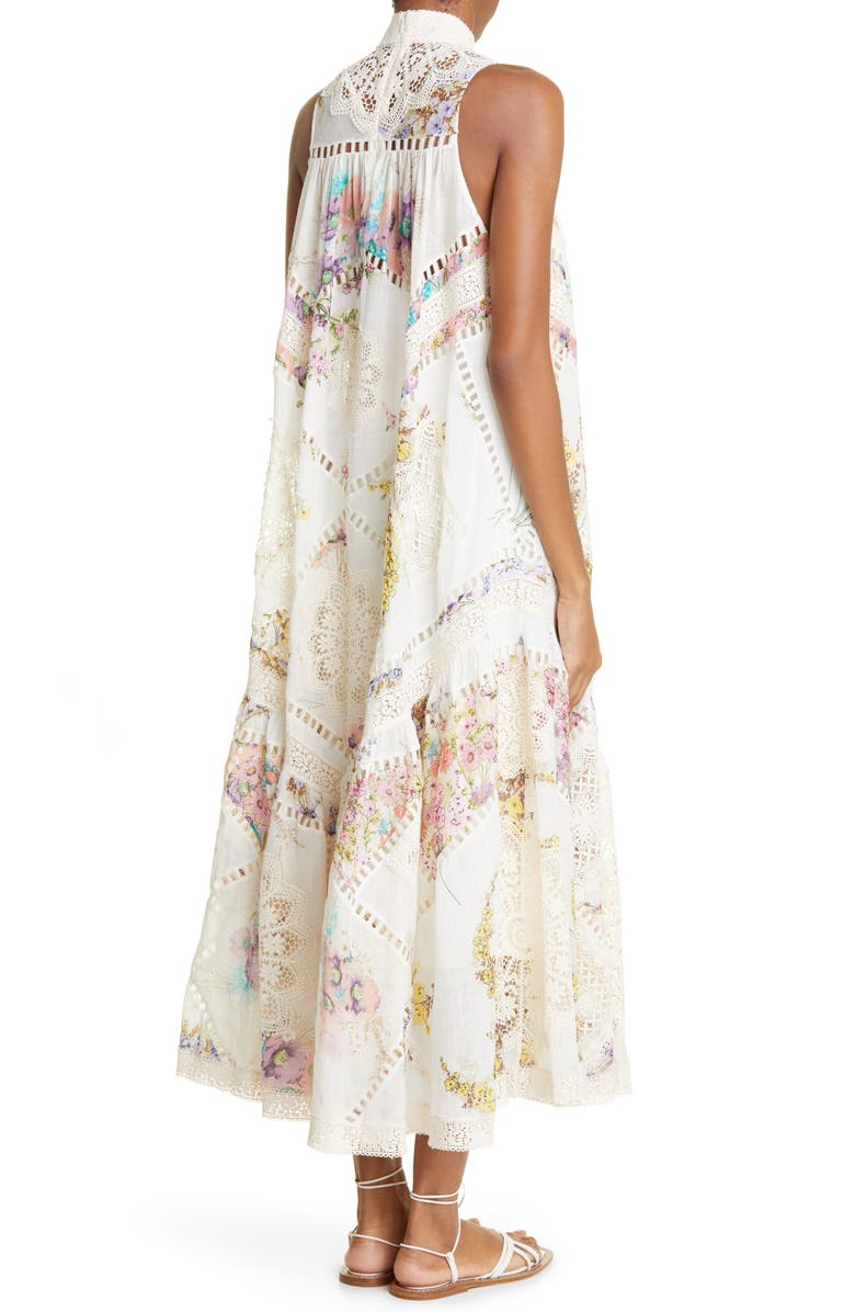 Zimmermann Jude Floral Print Lace Trim Midi Dress, Alternate, color,