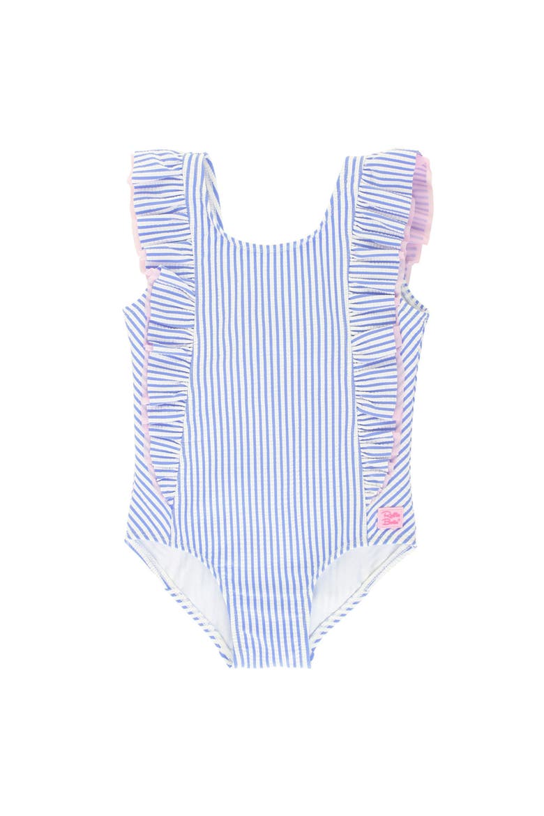 Girls Seersucker Waterfall One Piece, Main, color, Periwinkle Blue Seersucker