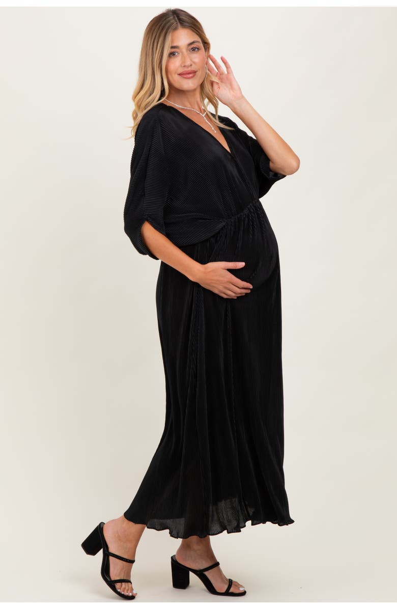PinkBlush Pleated Satin Dolman Sleeve Maxi Dress, Alternate, color, Black