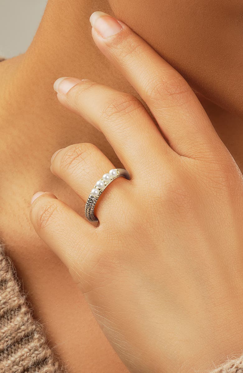 Sterling Forever Evelyn 2.8mm Cultured Pearl & Cubic Zirconia Ring, Alternate, color,