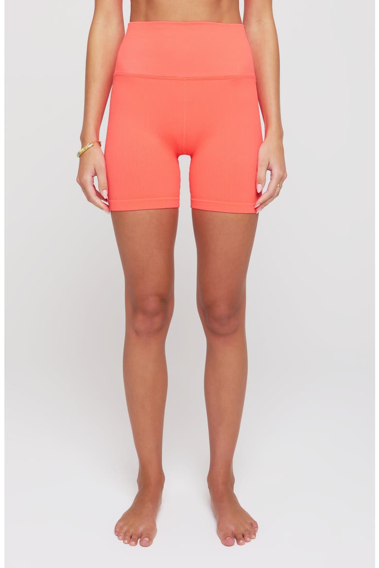 Love Sculp Seamless Rib Bike Shorts, Main, color, NEON CORAL