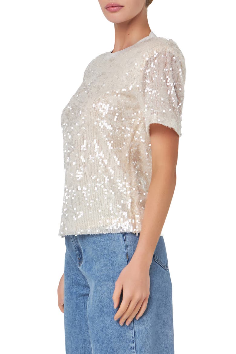 Sequin Padded Shoulder Back Cutout Top, Alternate, color, NUDE PINK