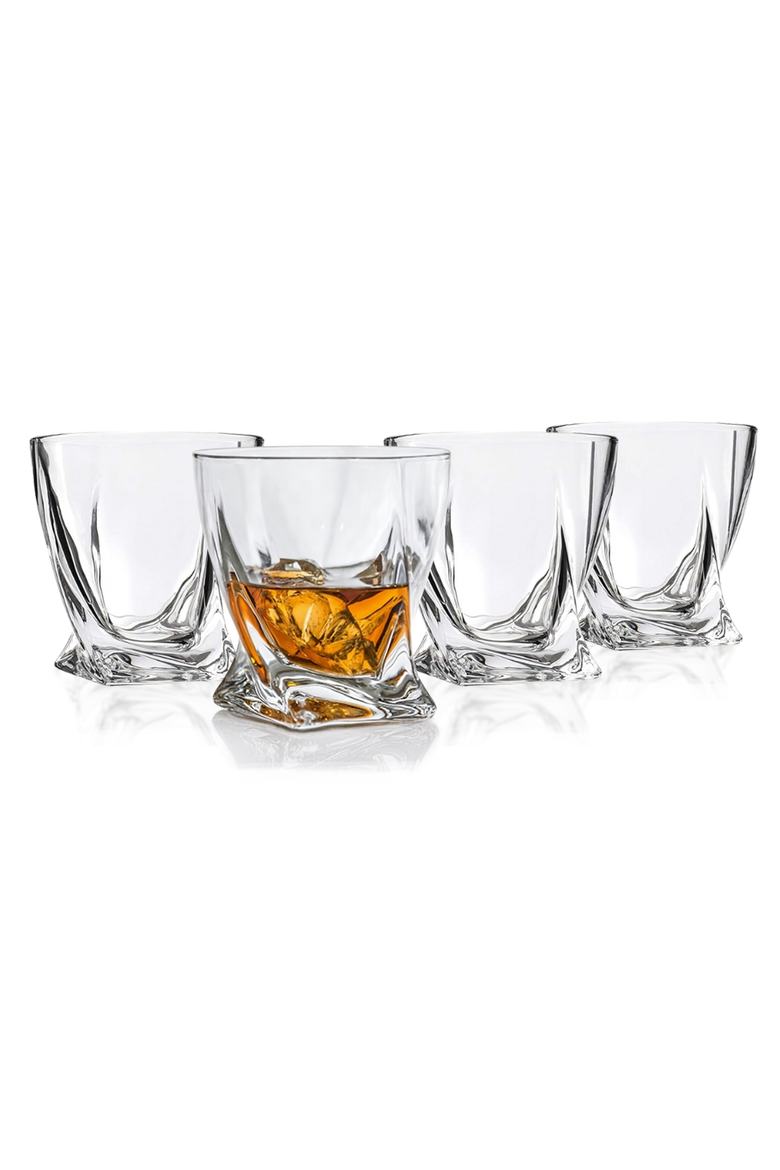 Premium Twisted Whiskey Glasses (10oz) - Set of 4, Main, color, Clear
