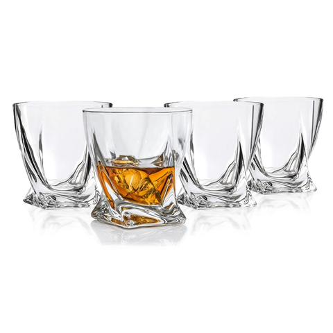 Premium Twisted Whiskey Glasses (10oz) - Set of 4