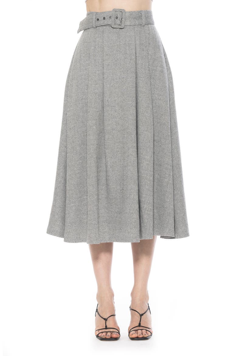 Belted A-Line Midi Skirt, Main, color, HERRINGBONE