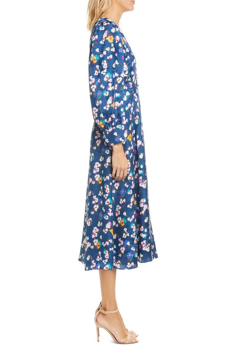 Tanya Taylor Thelma Floral Silk Jacquard Long Sleeve Silk Midi Dress, Alternate, color, 