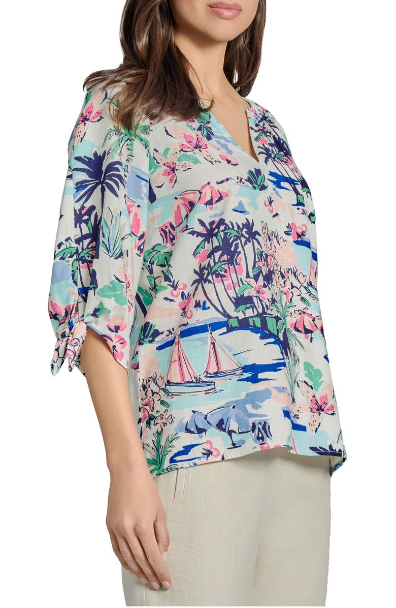 Jones New York Beach Print Tie Sleeve Linen Blend Top, Alternate, color, 