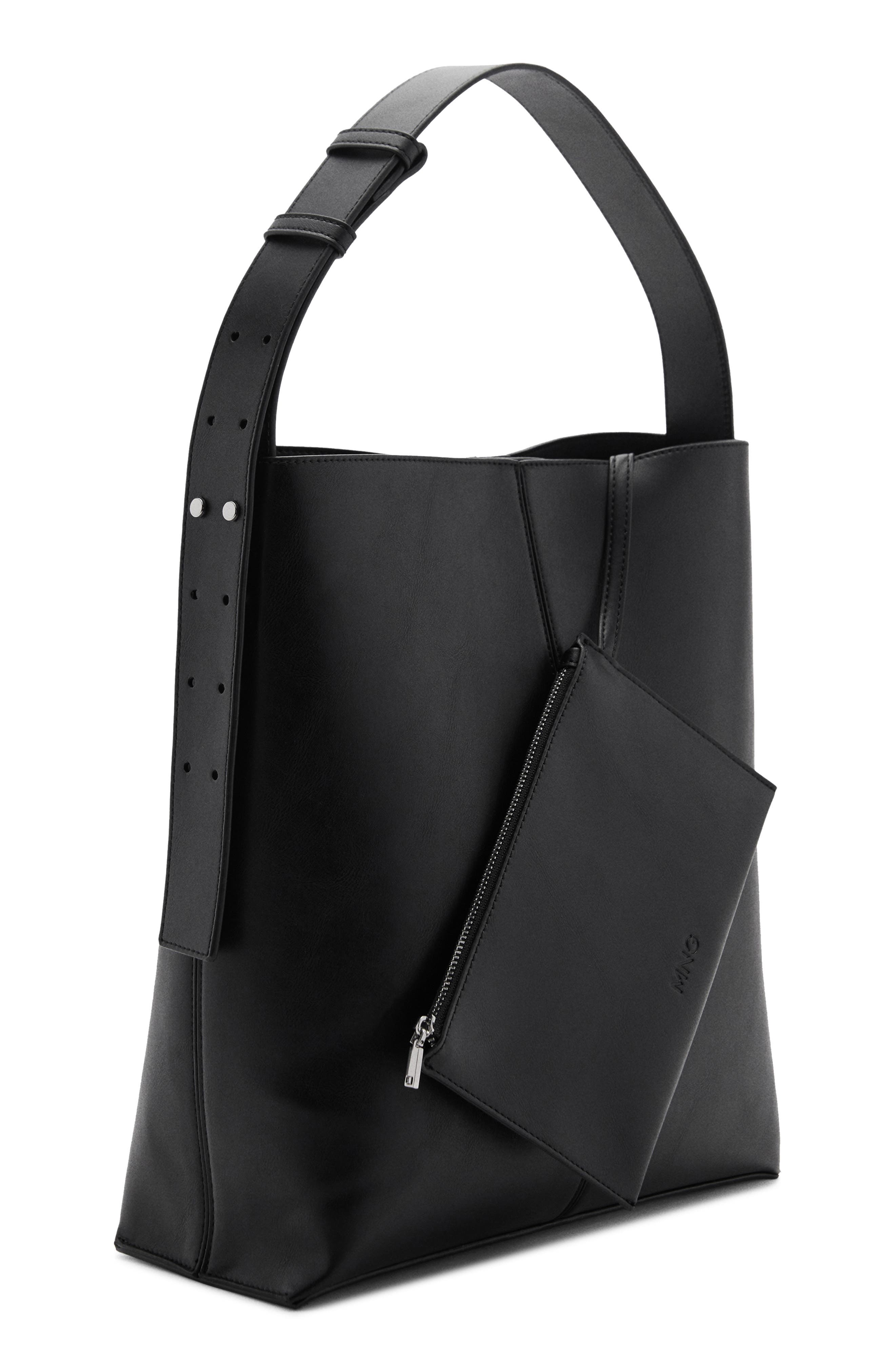 MANGO Short Handle Faux Leather Shopper, Alternate, color, 