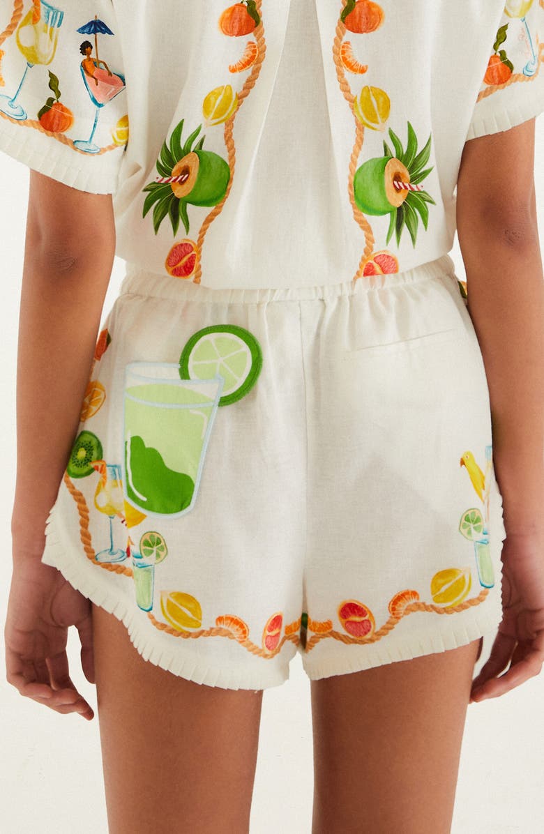 FARM Rio Biricutico Print Pleat Trimmed Shorts, Alternate, color, Biricutico Scarf Off White