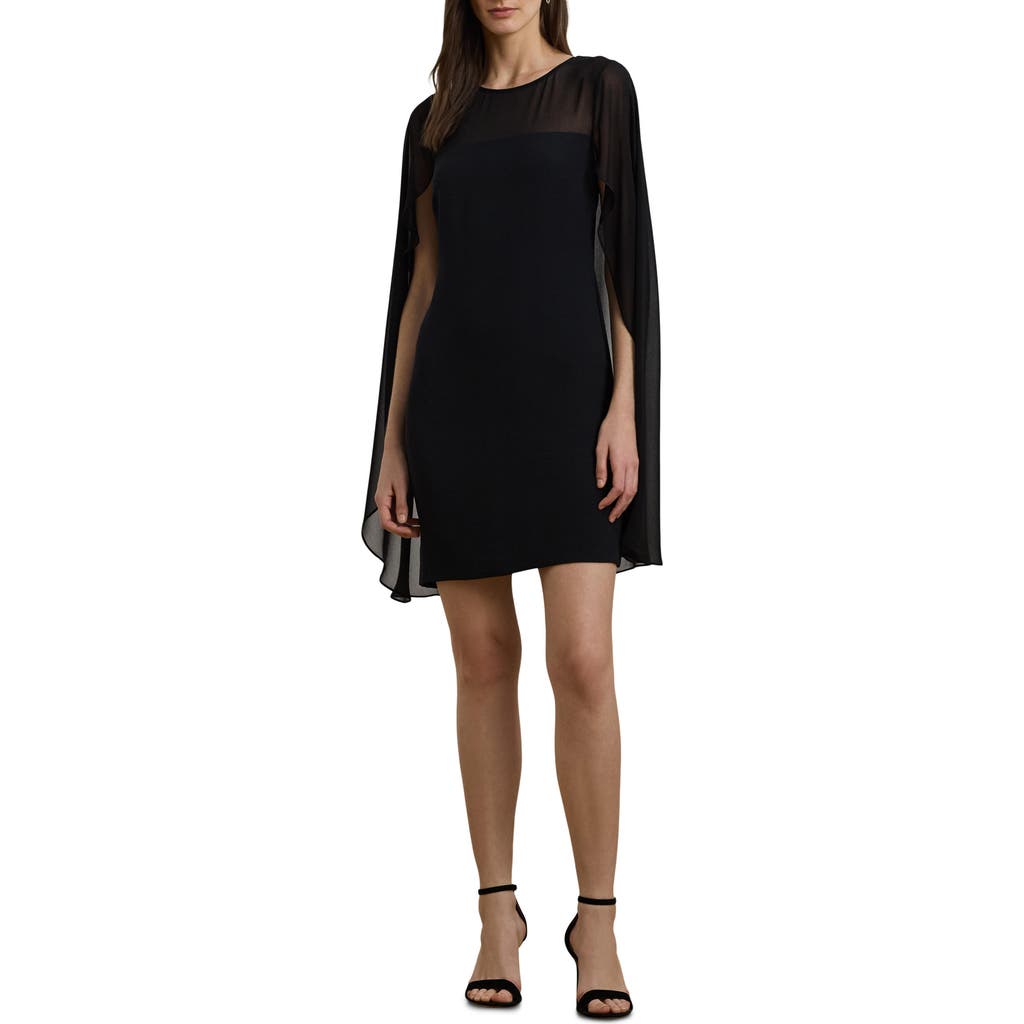 Ralph Lauren Women's Belted Cape Georgette Cocktail Dress In Black