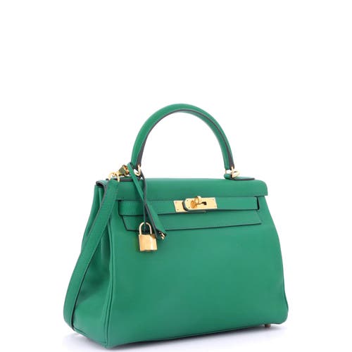 Pre-owned Hermes Hermes Kelly Handbag Green Evercolor With Gold Hardware 28 In Green