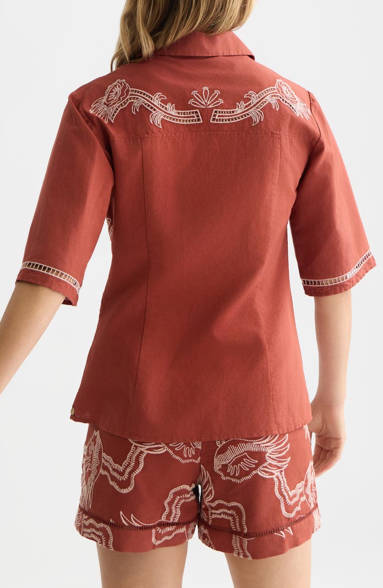 Scotch & Soda Embroidered Cotton & Linen Button-Up Shirt, Alternate, color, 