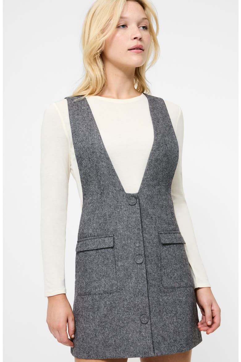 V-Neck Wool Blend Apron Minidress, Alternate, color, CHARCOAL