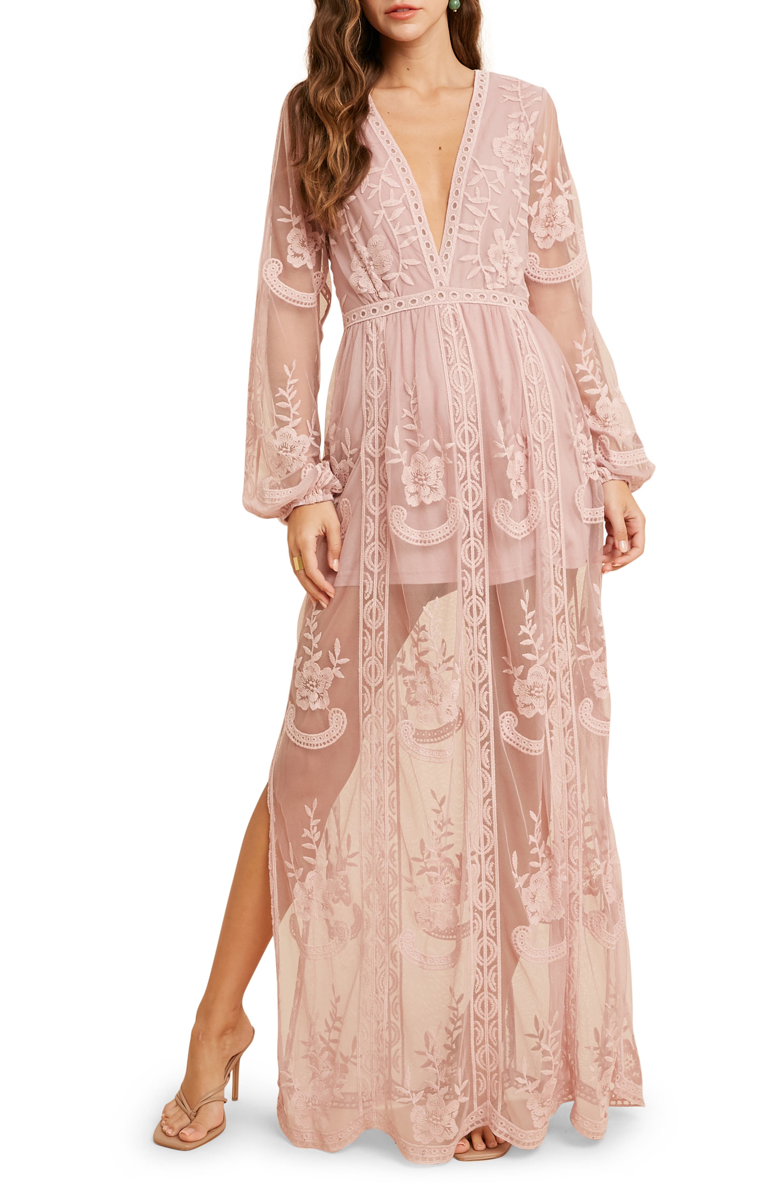 WISHLIST Floral Embroidered Long Sleeve Maxi Dress
