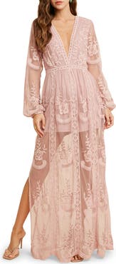 WISHLIST Floral Embroidered Long Sleeve Maxi Dress