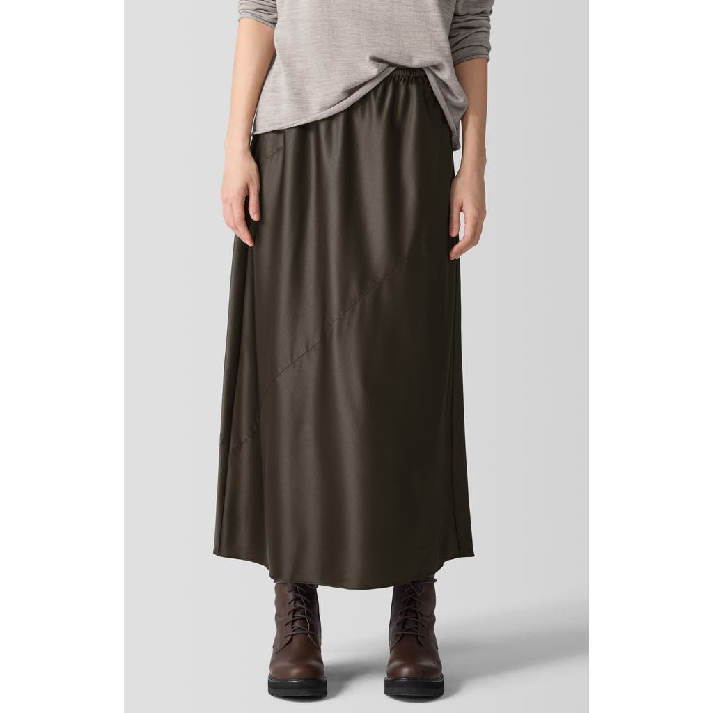 Eileen Fisher Bias Cut Stretch Silk Charmeuse Maxi Skirt In Green