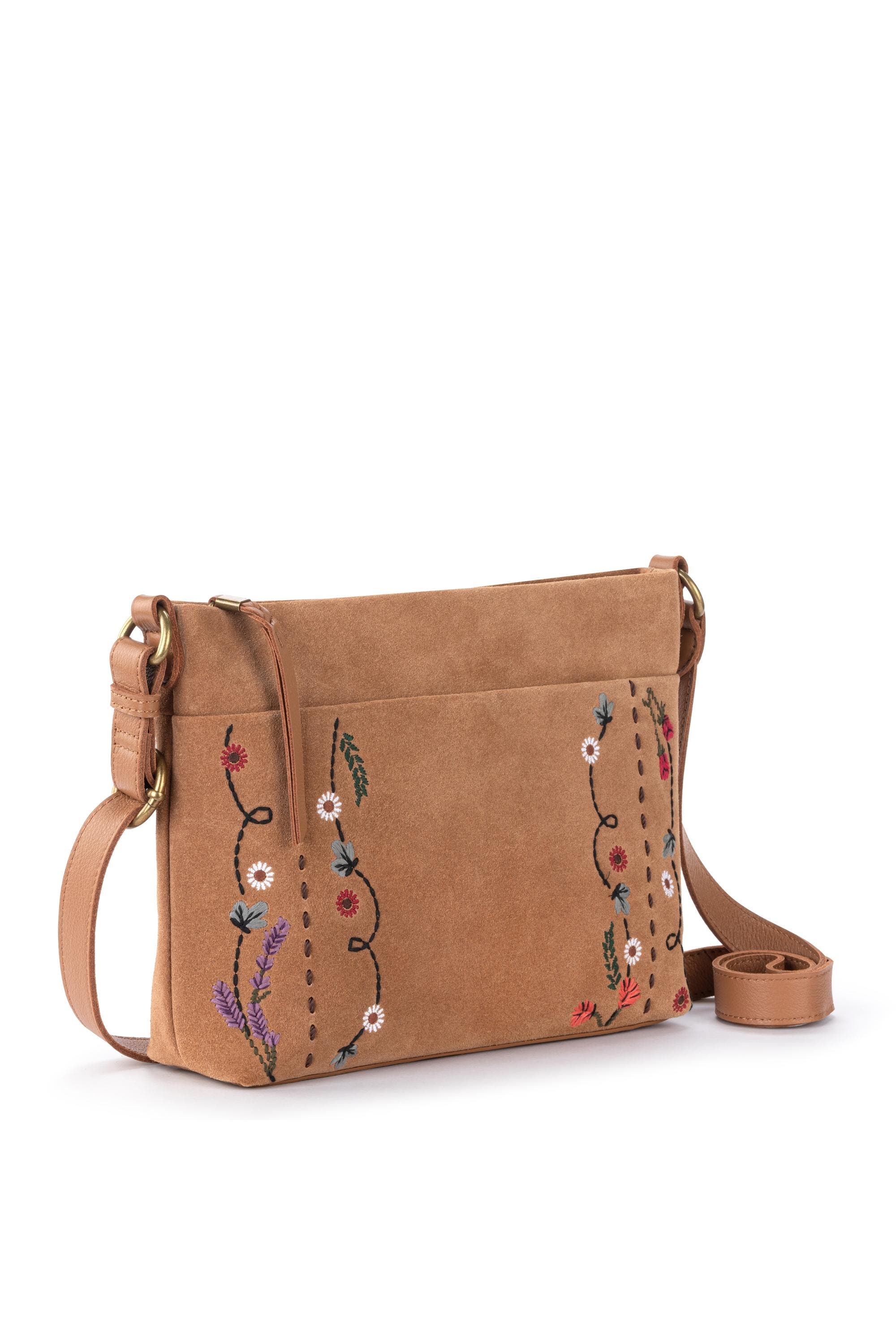 Melrose Crossbody Leather Bag, Alternate, color, Tan Suede Whimsy Floral