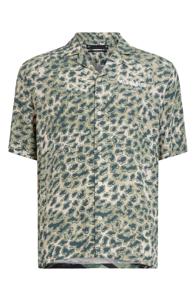 AllSaints Underground Relaxed Fit Leopard & Camo Ripstop Camp Shirt, Alternate, color, 