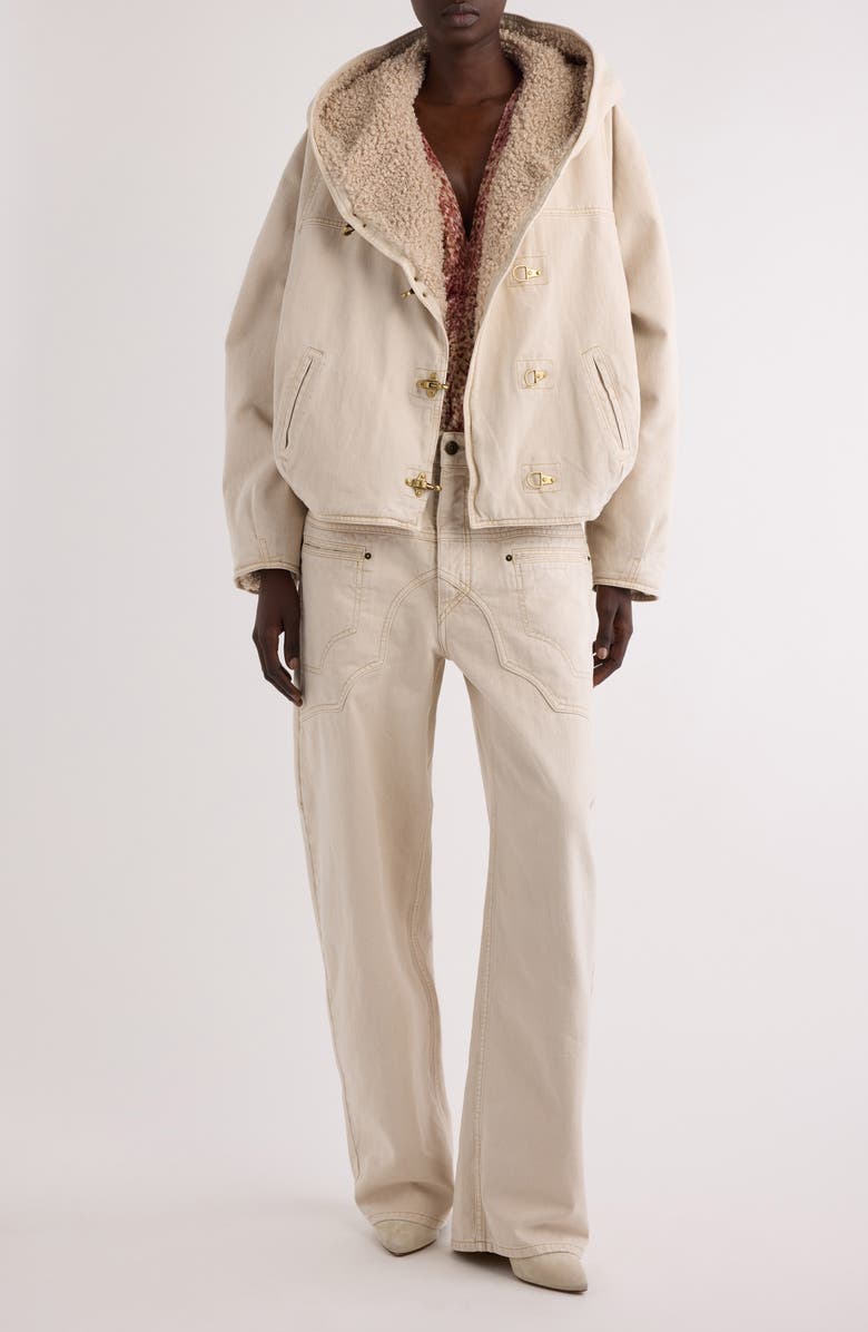 Isabel Marant Biane Faux Shearling Lined Denim Hooded Jacket, Alternate, color,