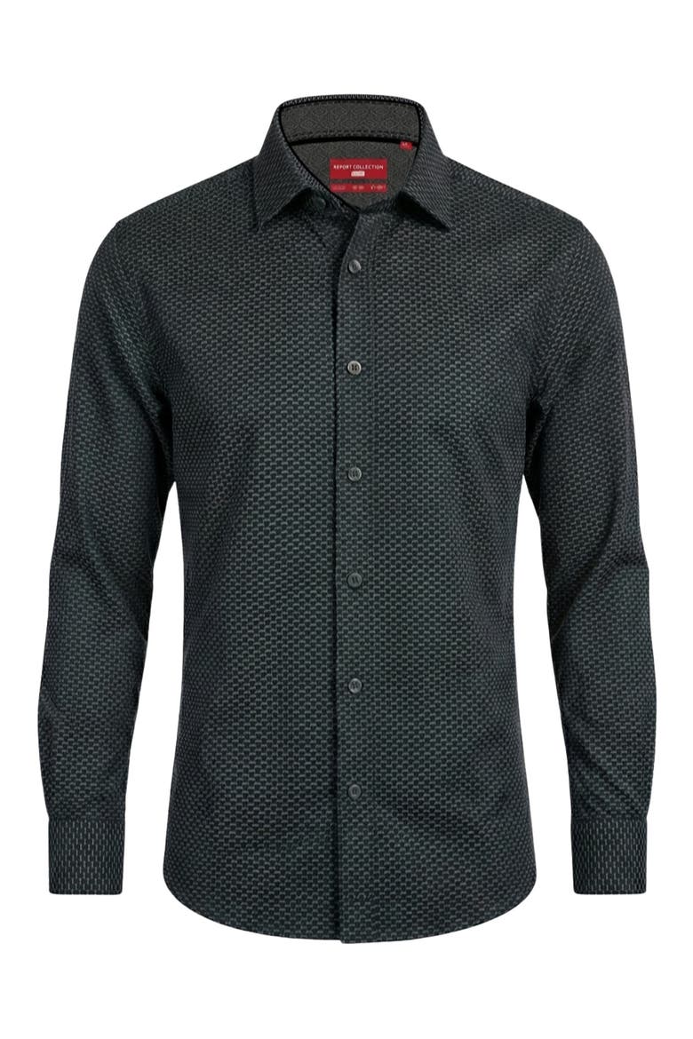 Regular Fit Geometric Print 4-Way-Stretch Button-Up Shirt, Alternate, color, BLACK