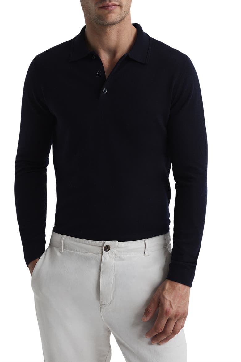 Trafford Long Sleeve Wool Polo Sweater, Main, color, NAVY