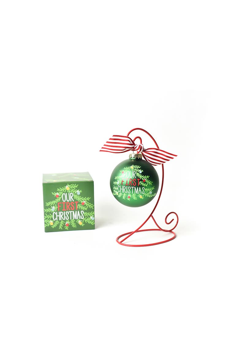 Our First Christmas Tree Glass Ornament with Red Stand, Main, color, Green