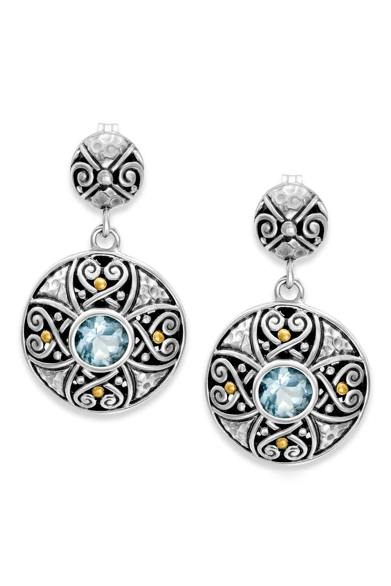 Sterling Silver & 18K Gold Semiprecious Stone Round Drop Earrings, Main, color, BLUE