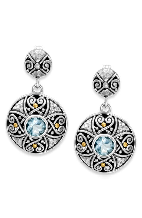 Sterling Silver & 18K Gold Semiprecious Stone Round Drop Earrings