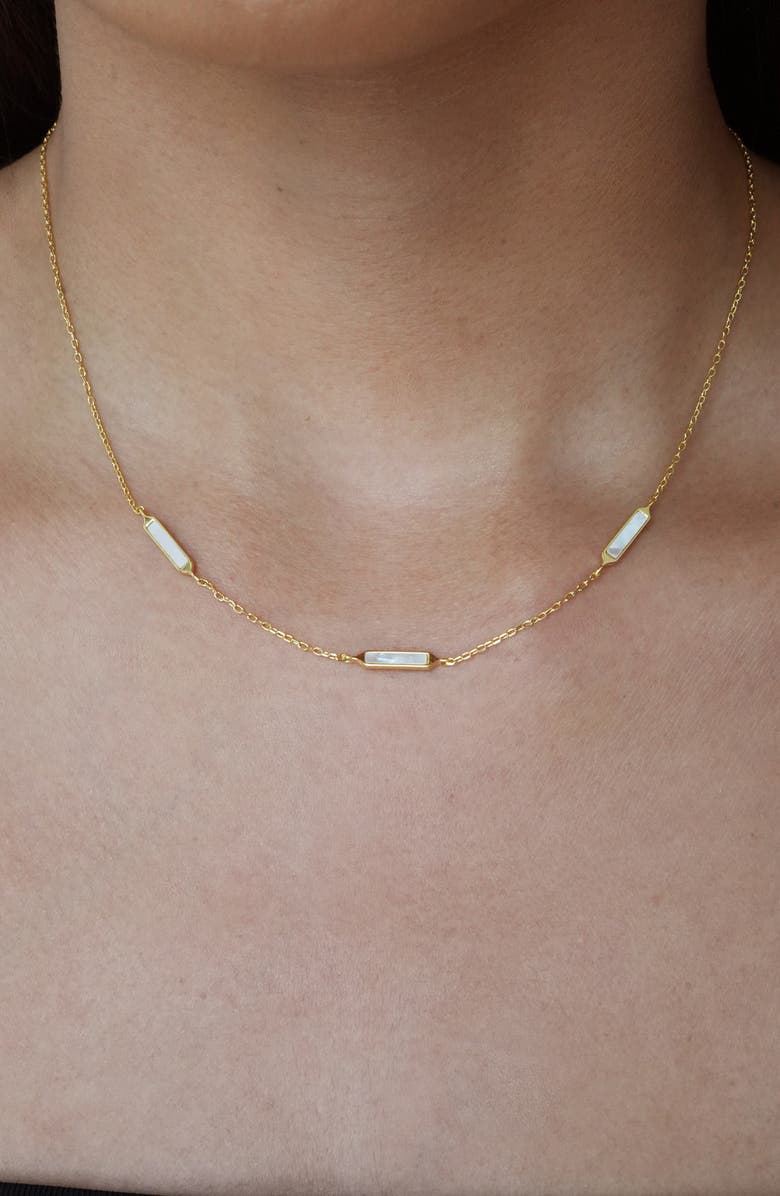 Argento Vivo Sterling Silver Mother-of-Pearl Bar Station Necklace, Alternate, color, Gold
