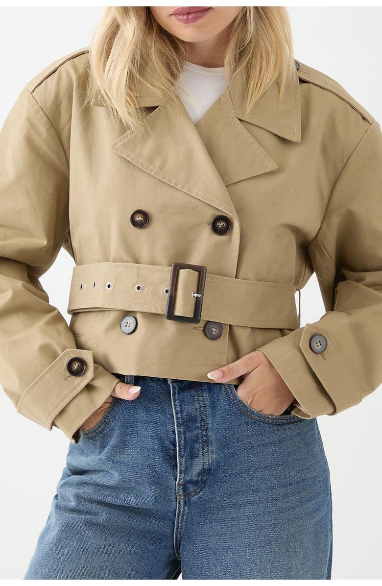 MissPap Tailored Cropped Trench Coat, Alternate, color, Stone