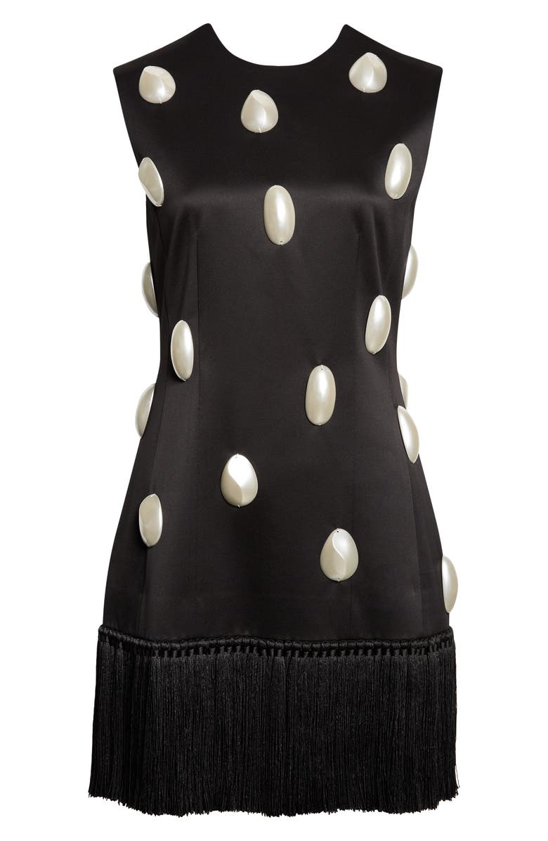 EENK Embellished Fringe Hem Satin Top, Alternate, color, Black Polyester