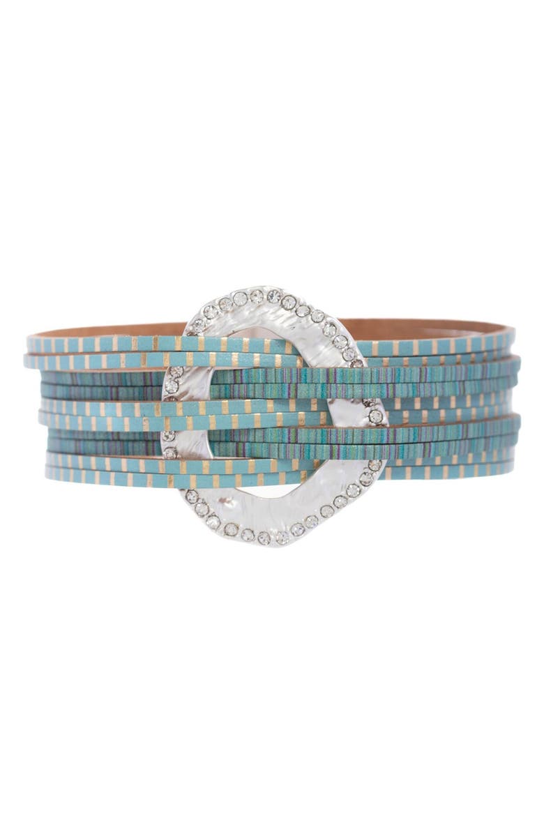SAACHI Crystal Disc Faux Leather Bracelet, Main, color,