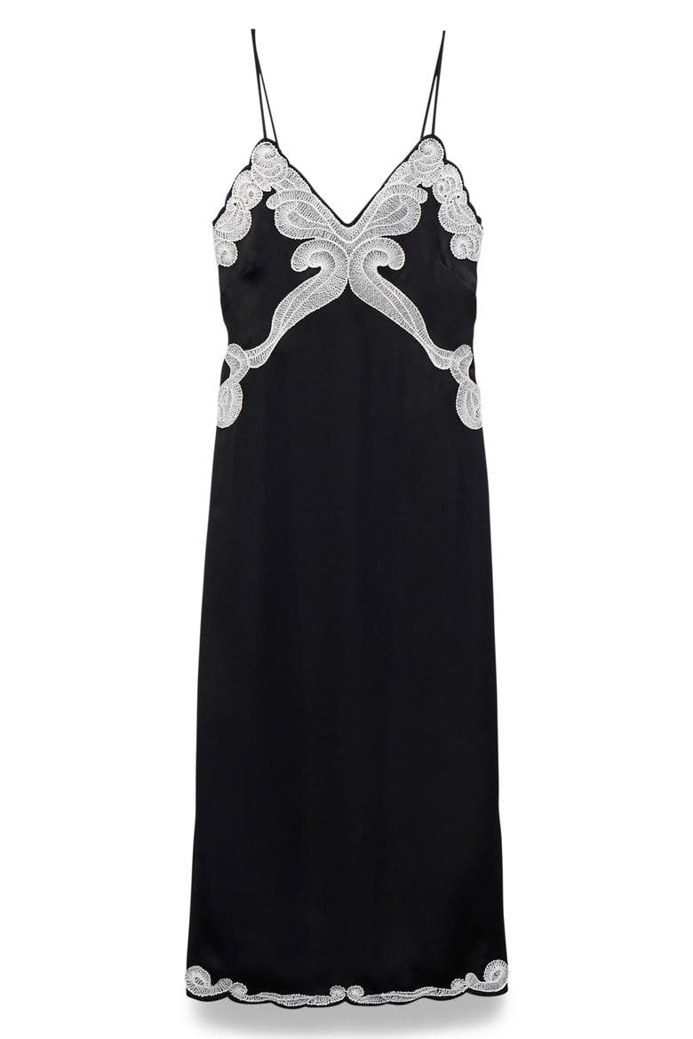 Ann Embroidery Detail Midi Slipdress, Alternate, color, BLACK