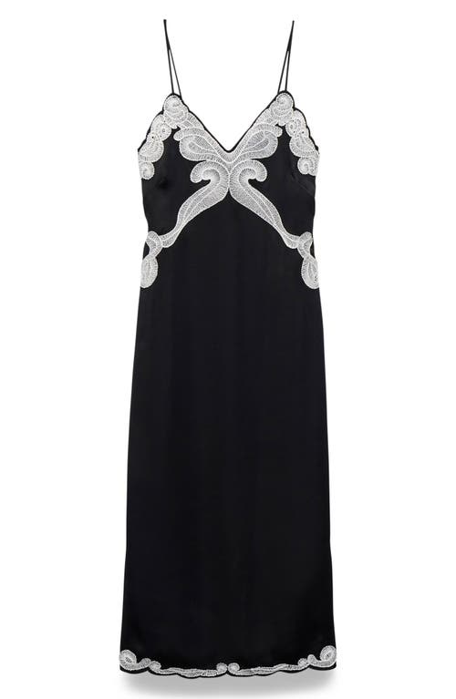 Rag & Bone Ann Embroidery Detail Midi Slipdress In Black