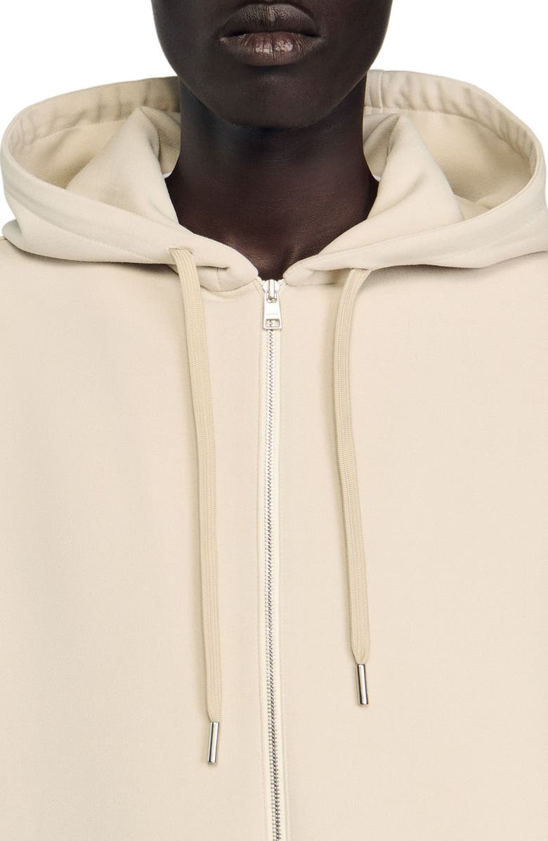 SANDRO Hooded shirt jacket, Alternate, color, Putty